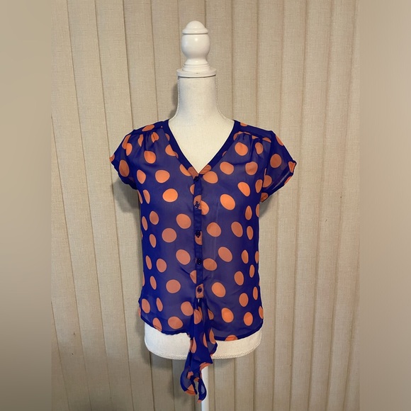 Truth NYC Purple Top with Coral Pink Polka Dots Size Small - Picture 2 of 6